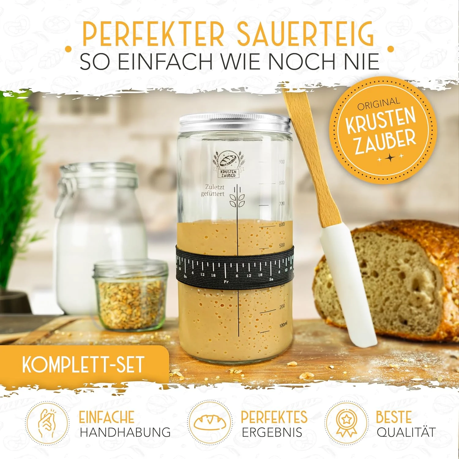 1000ml Starter Set - Gärglas mit Spatel und Thermometer - Image 3