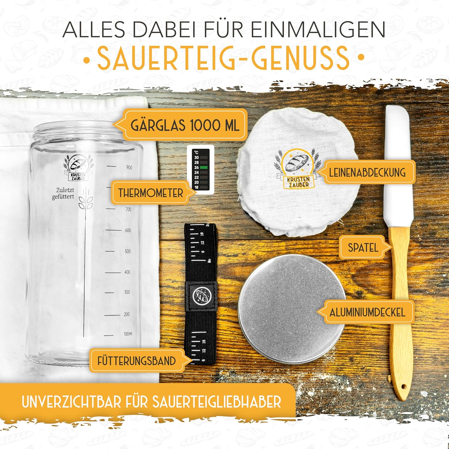 1000ml Starter Set - Gärglas mit Spatel und Thermometer - Image 4