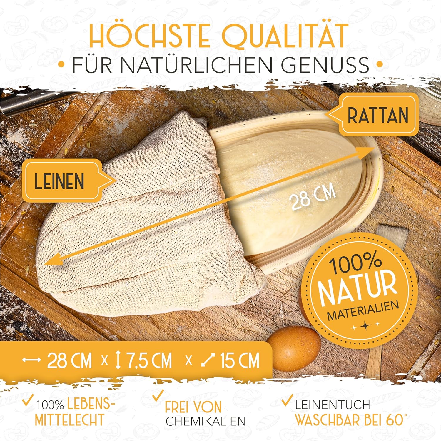 28cm Gärkorb oval inkl. Gärtuch - Image 3
