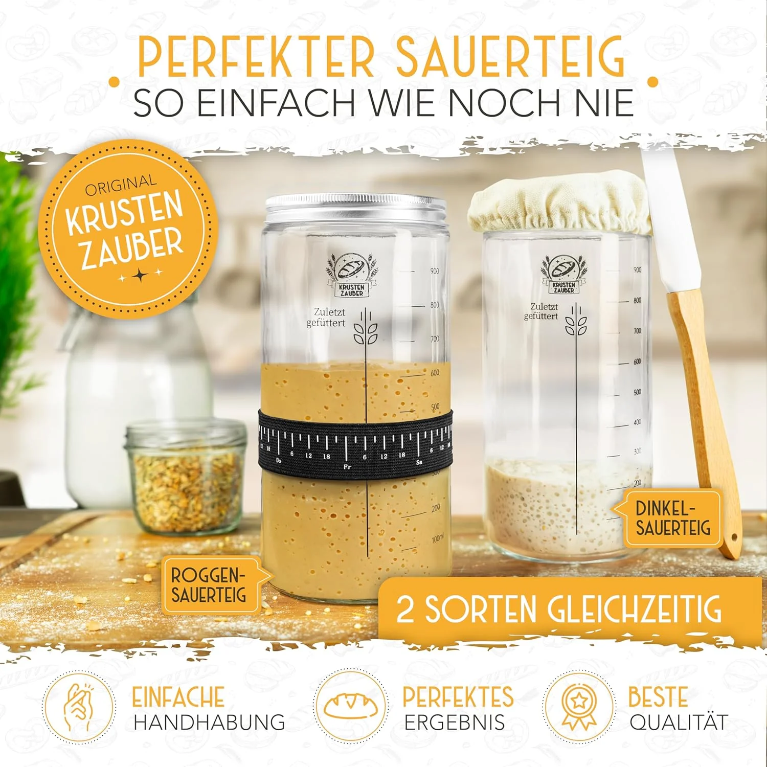 2x 1000ml Starter Set - Gärglas mit Spatel und Thermometer - Image 3