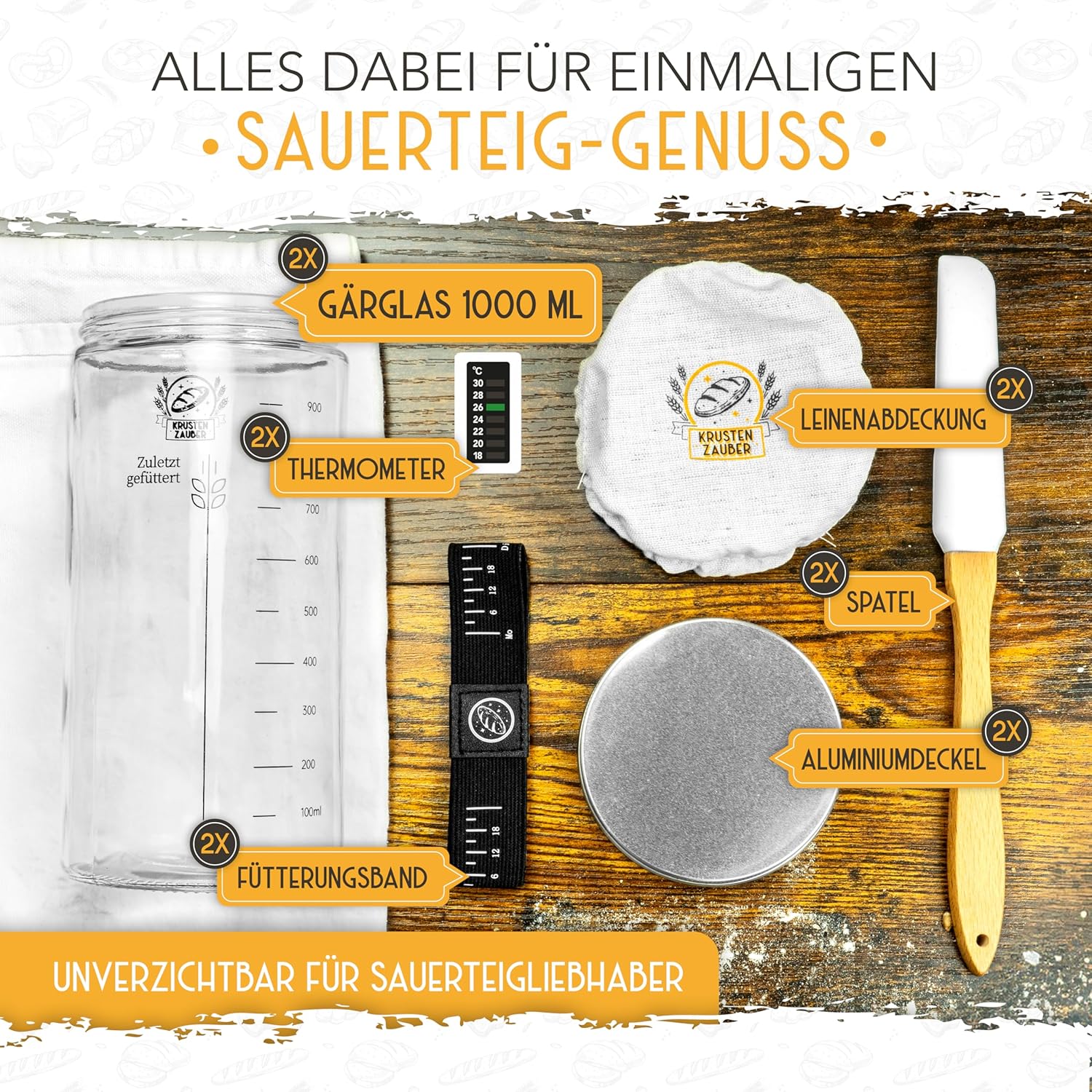 2x 1000ml Starter Set - Gärglas mit Spatel und Thermometer - Image 4