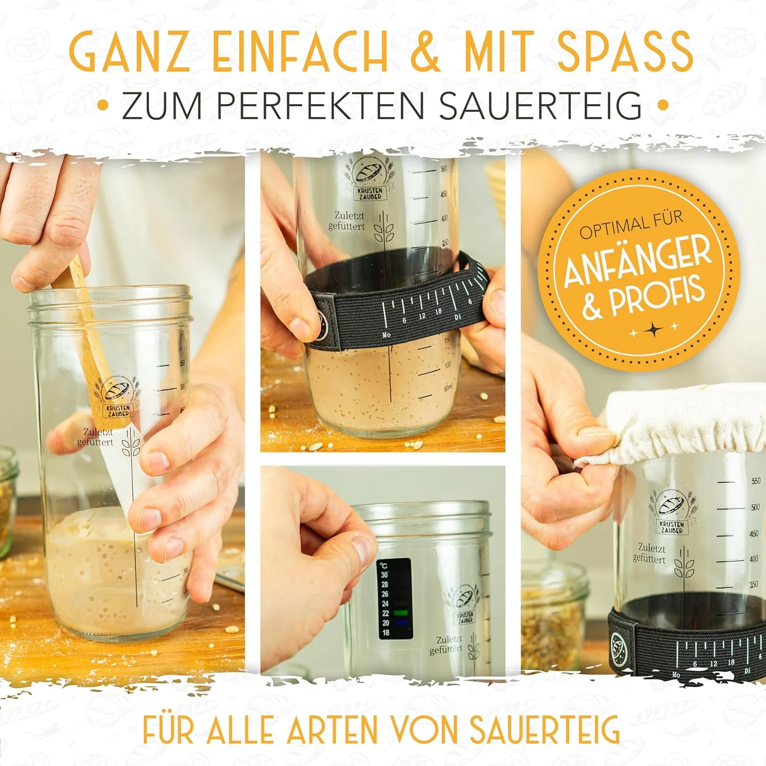 2x 1000ml Starter Set - Gärglas mit Spatel und Thermometer - Image 5
