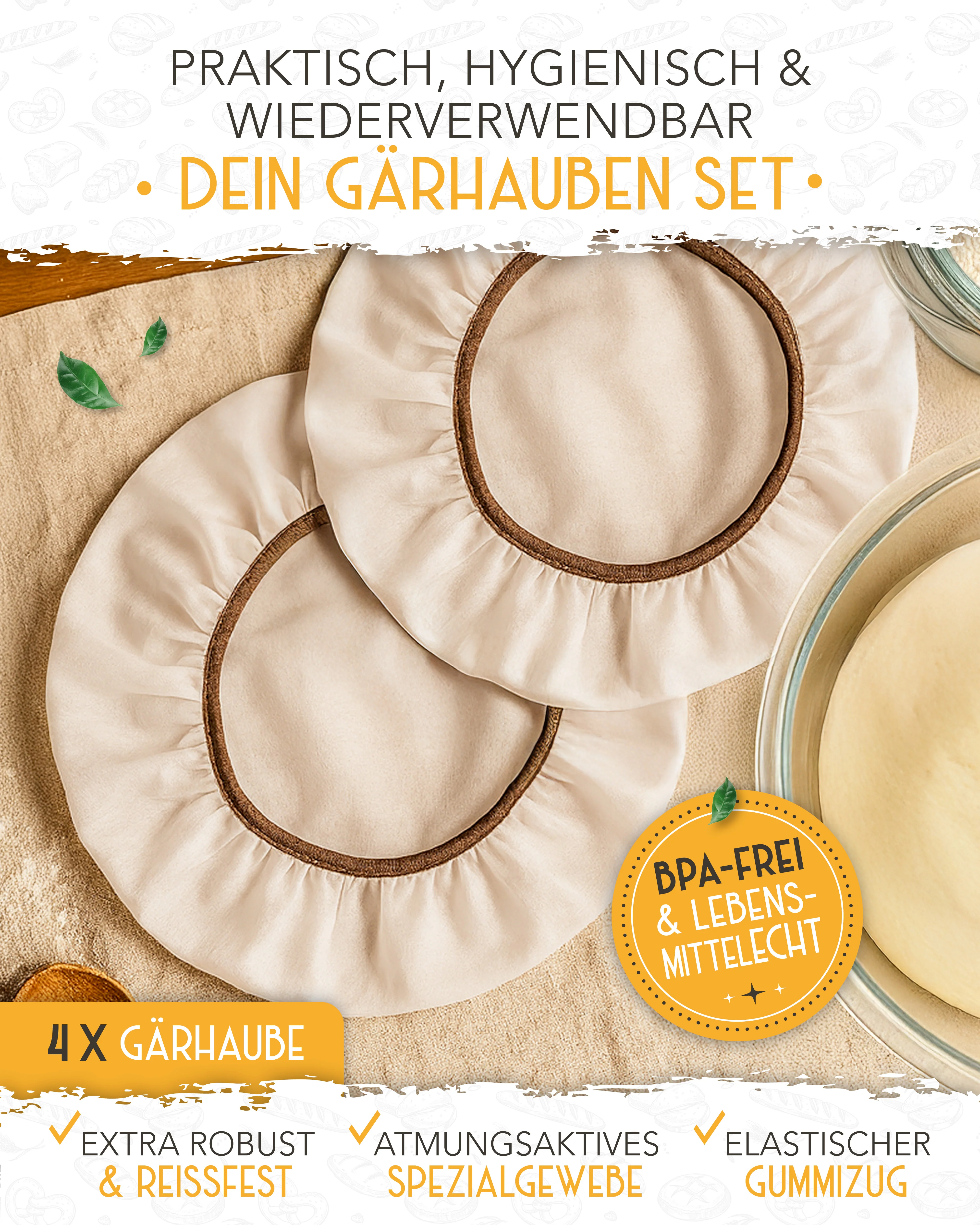 4er Set Abdeckhaube für Gärkörbe - Image 3