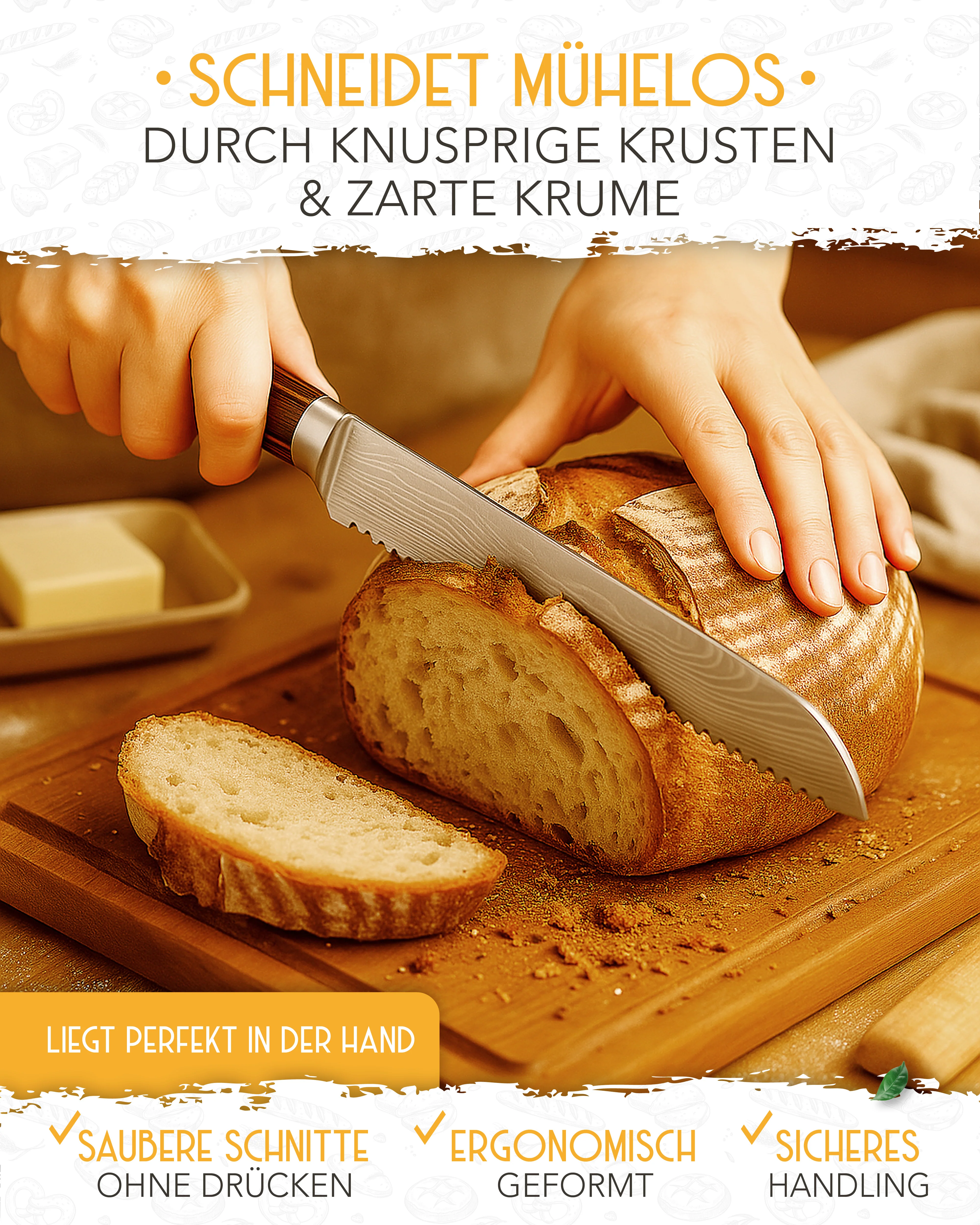 Brotmesser mit Wellenschnitt aus rostfreiem Edelstahl - Image 16