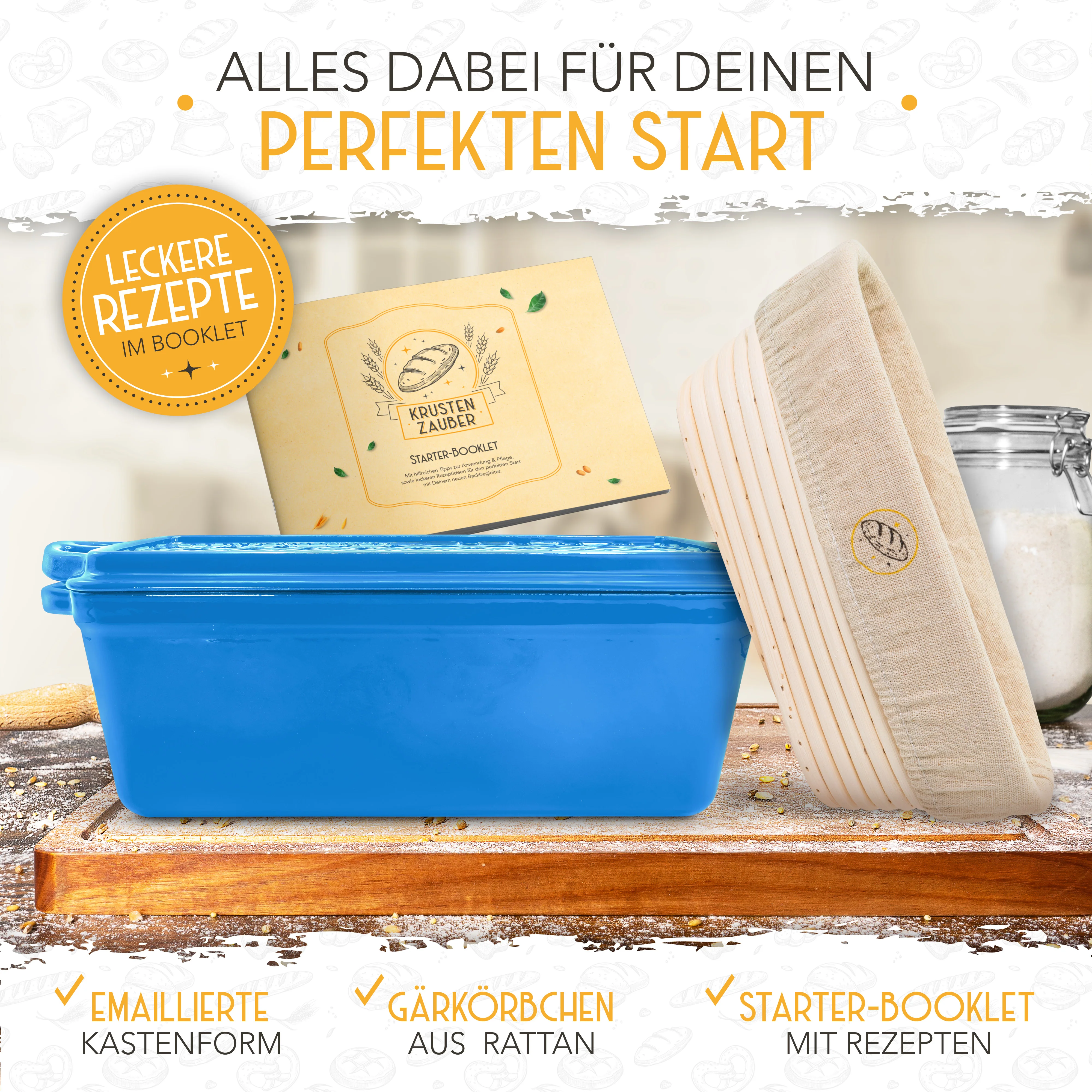 Emaille Brotbackform 28cm mit Deckel in Blau - Image 2