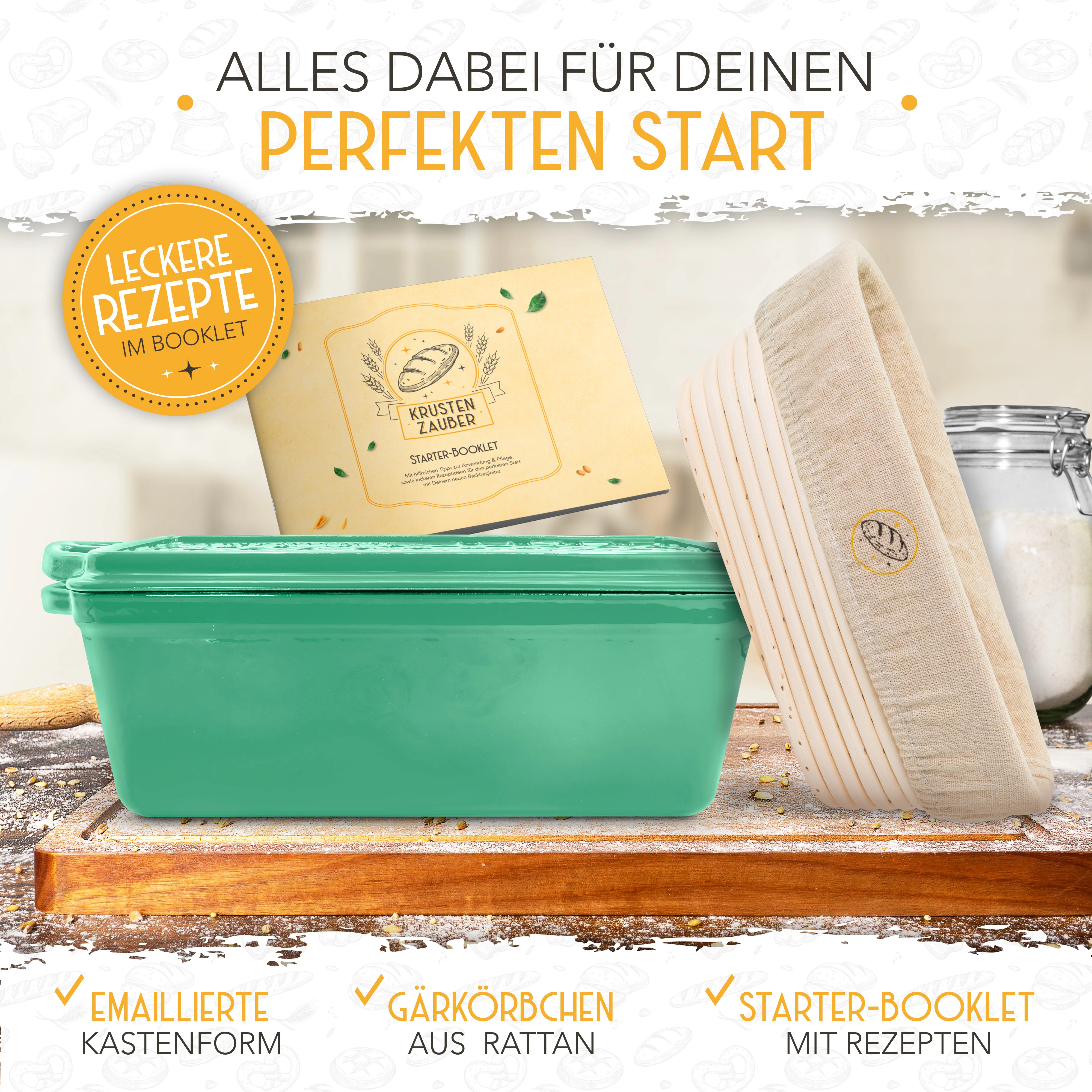 Emaille Brotbackform 28cm mit Deckel in Mint - Image 2