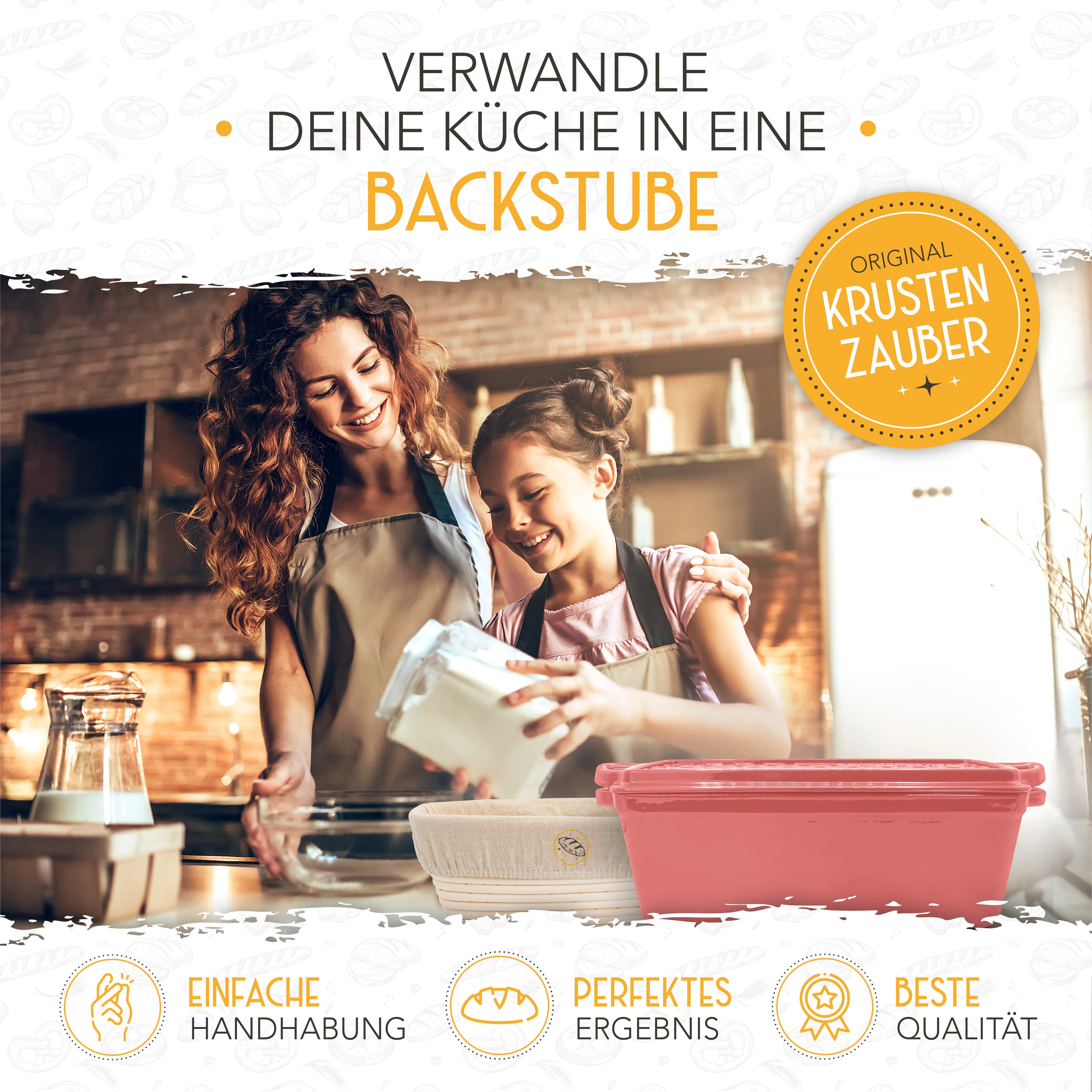 Emaille Brotbackform 28cm mit Deckel in Rosa - Image 6