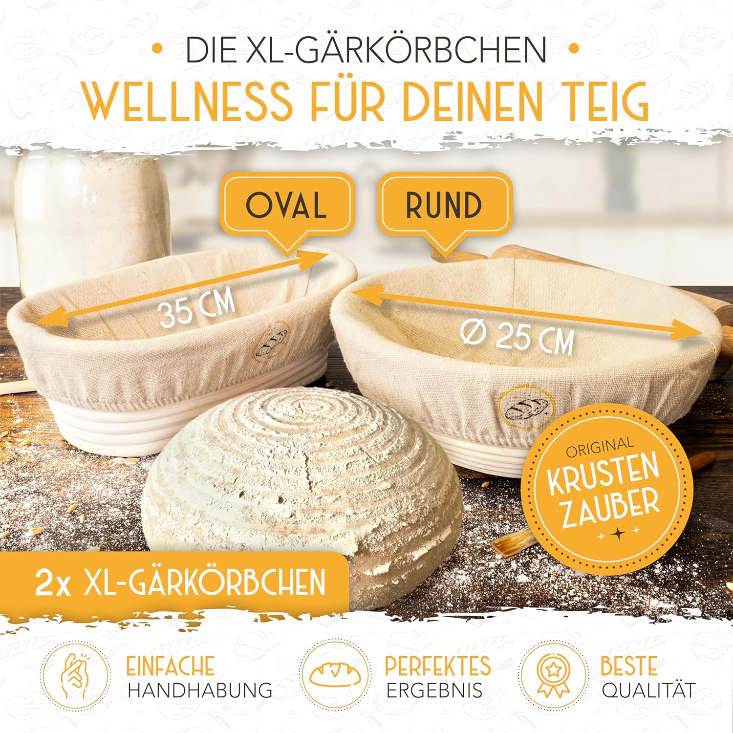 Set aus 2x Gärkorb und 2x Teigritzmesser - Image 2